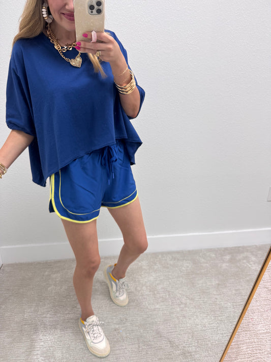 Light Navy Oversized Round Neck Box Tee