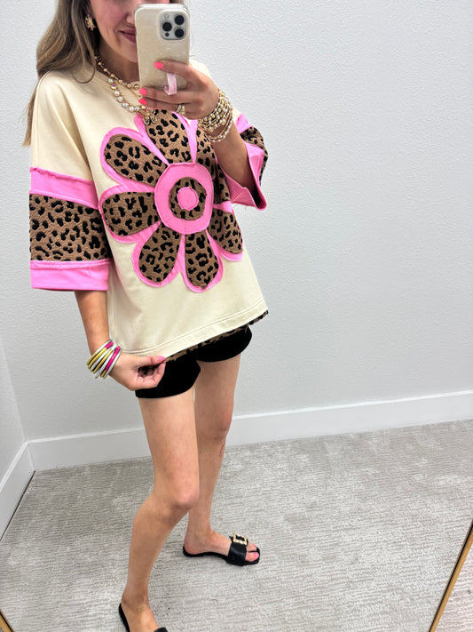 Leopard Flower Dolman Sleeve Top