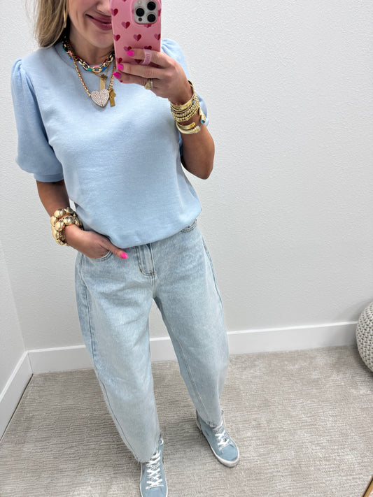 Light Blue French Terry Puff Sleeve