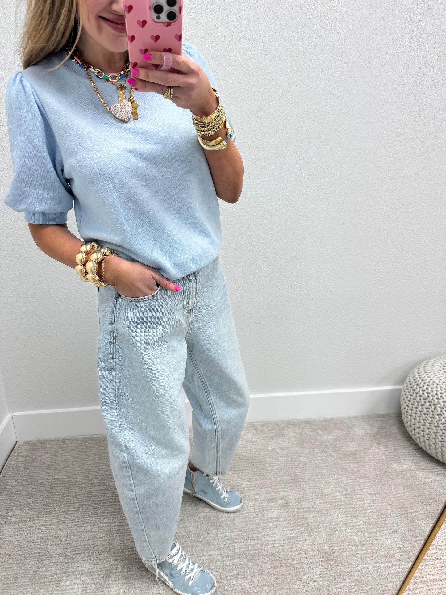 Light Blue French Terry Puff Sleeve