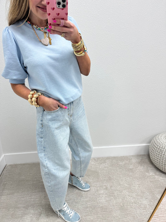 Sneak Peek Light Wash High Rise Barrel Jean FS