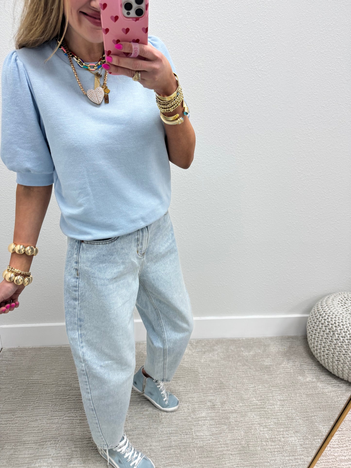 Light Blue French Terry Puff Sleeve