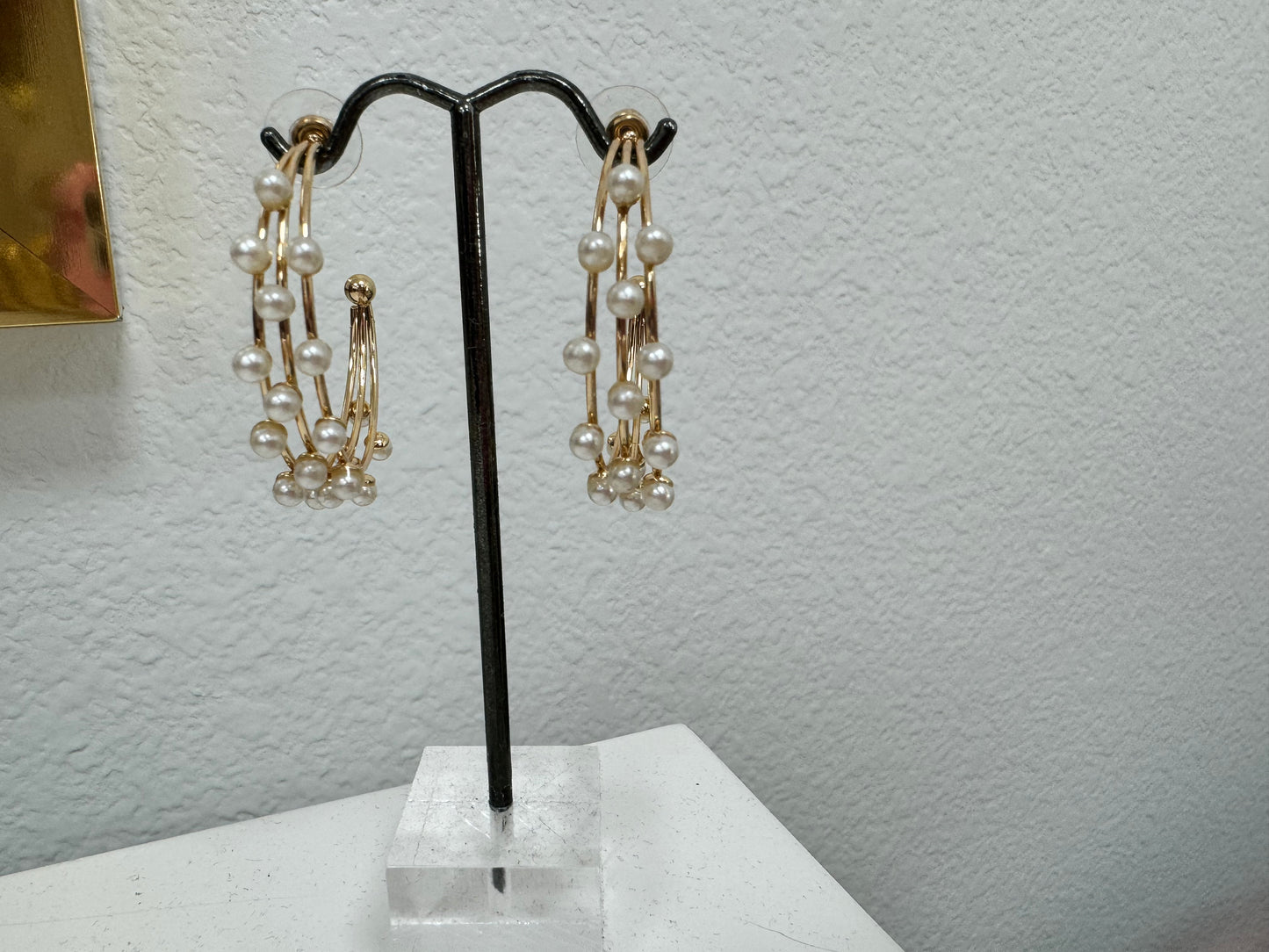Medium Size Triple Hoop Pearl Earrings (silver and gold!)