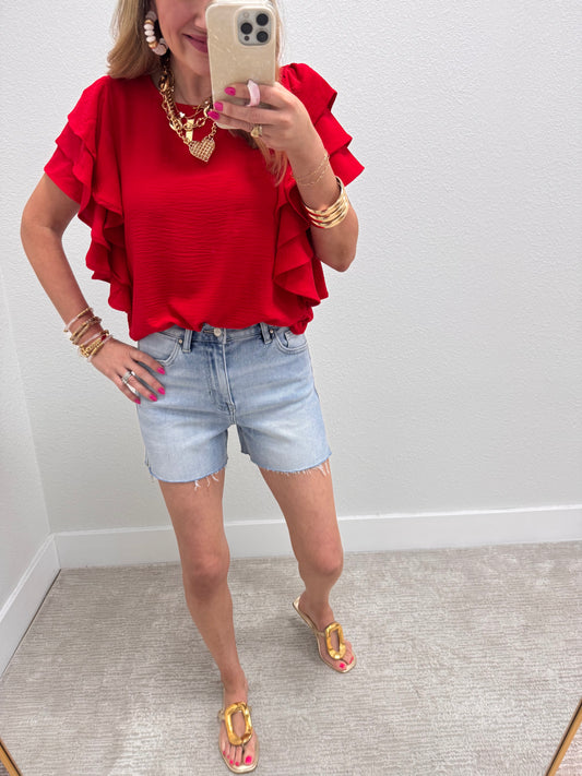 Ruby Triple Ruffle Sleeve Top