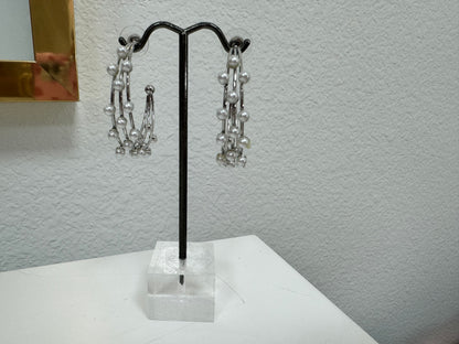 Medium Size Triple Hoop Pearl Earrings (silver and gold!)