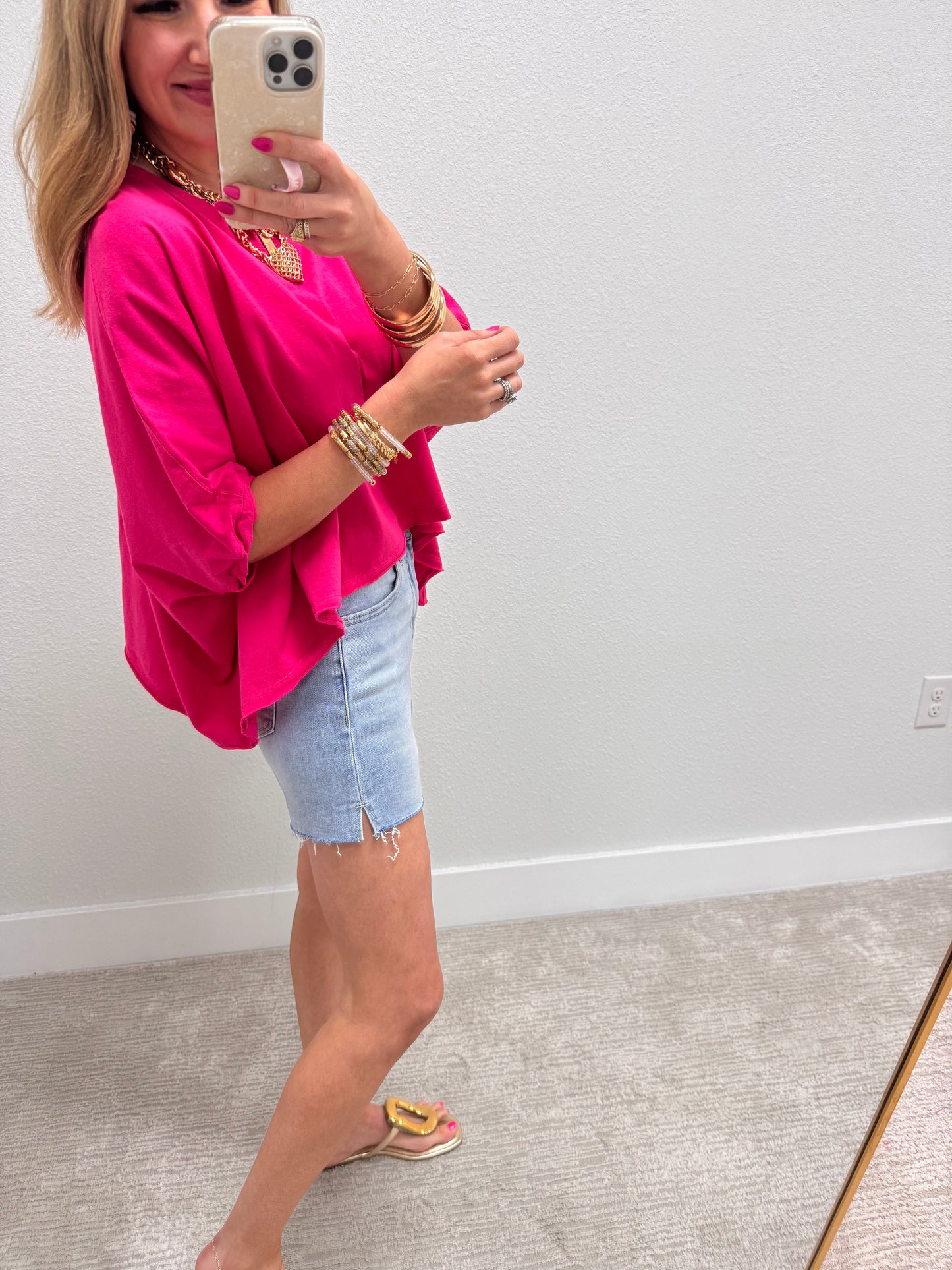 Hot Pink Oversized Round Neck Box Tee