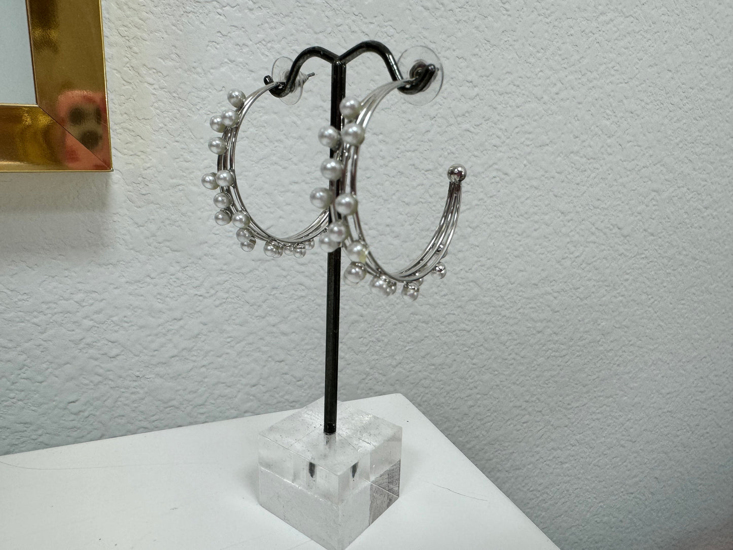 Medium Size Triple Hoop Pearl Earrings (silver and gold!)