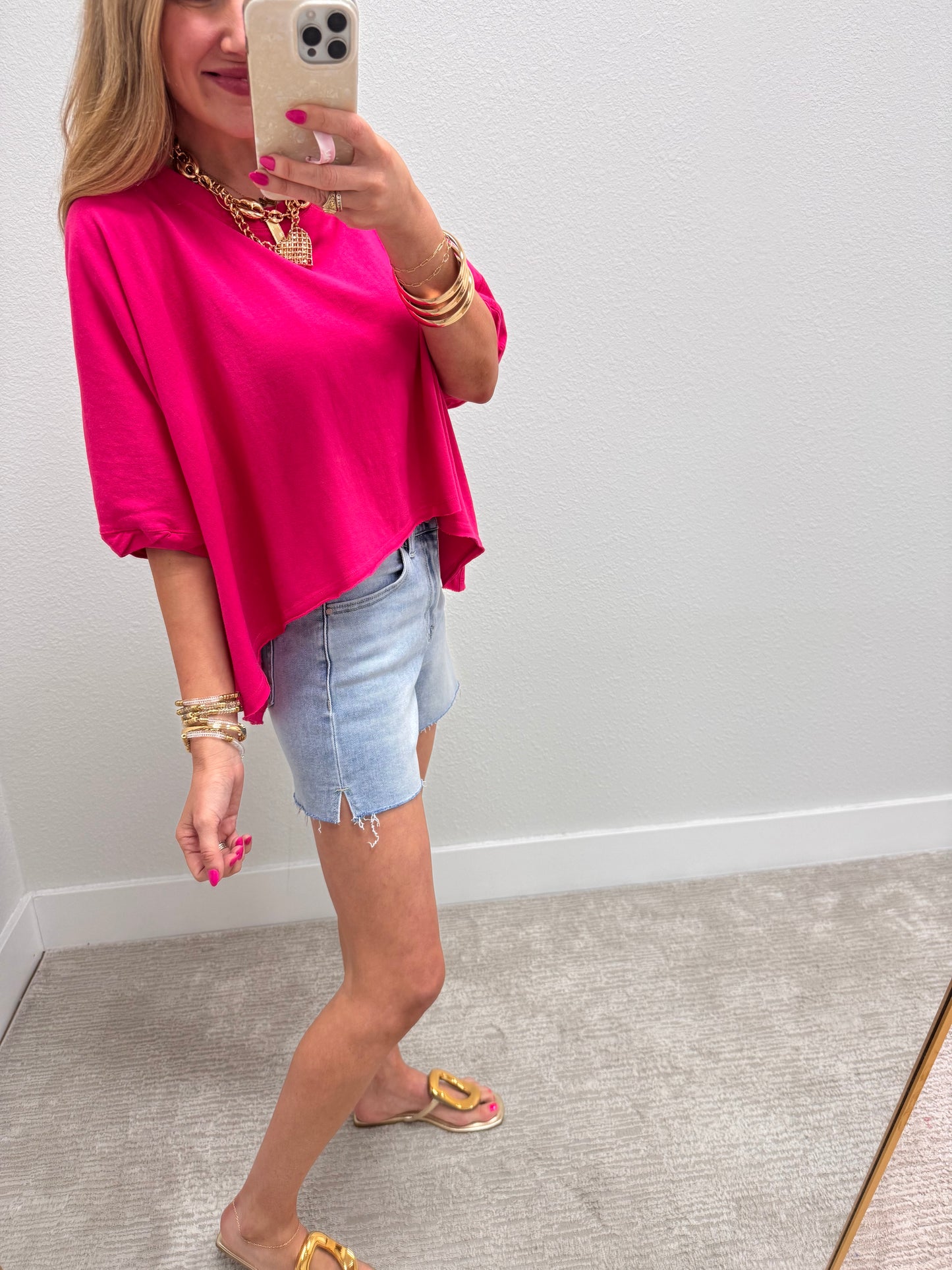 Hot Pink Oversized Round Neck Box Tee