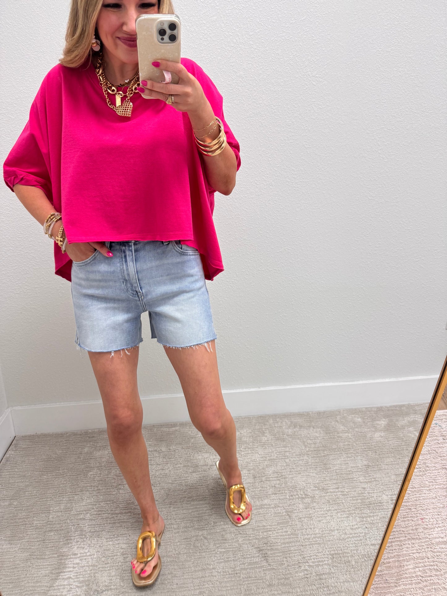 Hot Pink Oversized Round Neck Box Tee