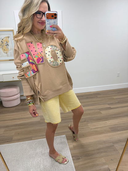 Tan "Love" Split Seam Pullover