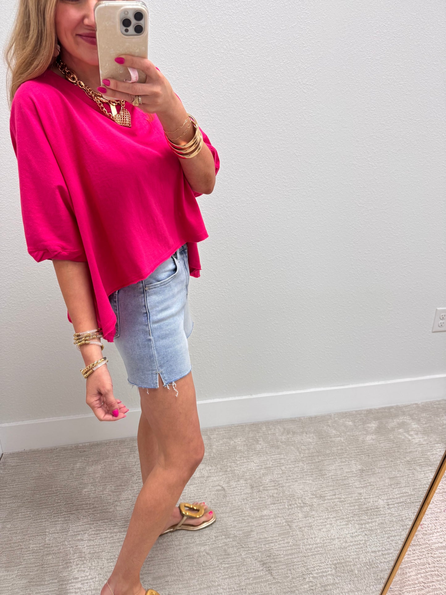 Hot Pink Oversized Round Neck Box Tee