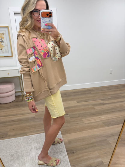 Tan "Love" Split Seam Pullover