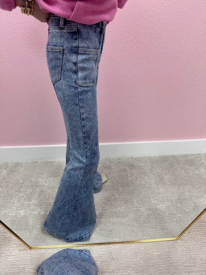 High Rise Mineral Wash Front Seam Bootcut Jeans FS