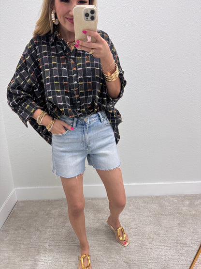 Black Dolman Sleeve Textured Woven Top