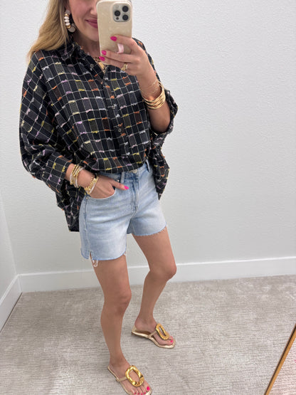 Black Dolman Sleeve Textured Woven Top