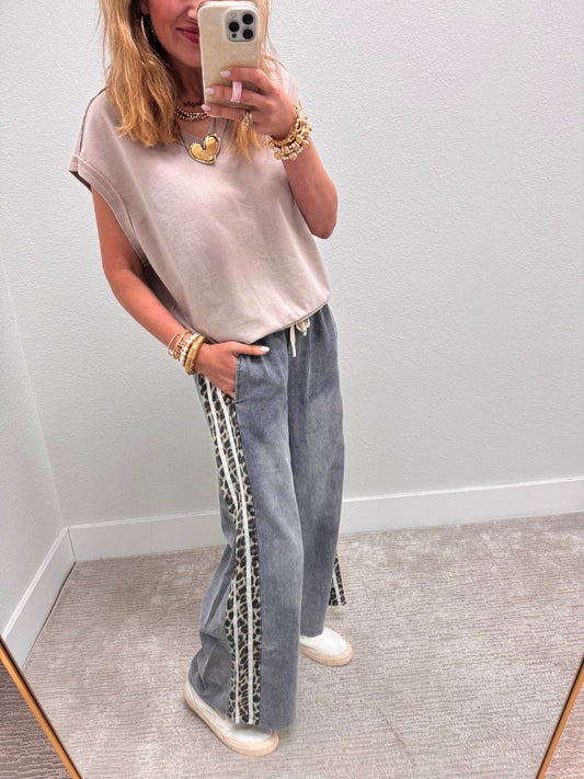 Leopard Side Accent Wide Leg Pants
