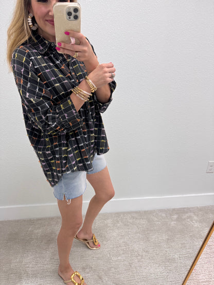 Black Dolman Sleeve Textured Woven Top