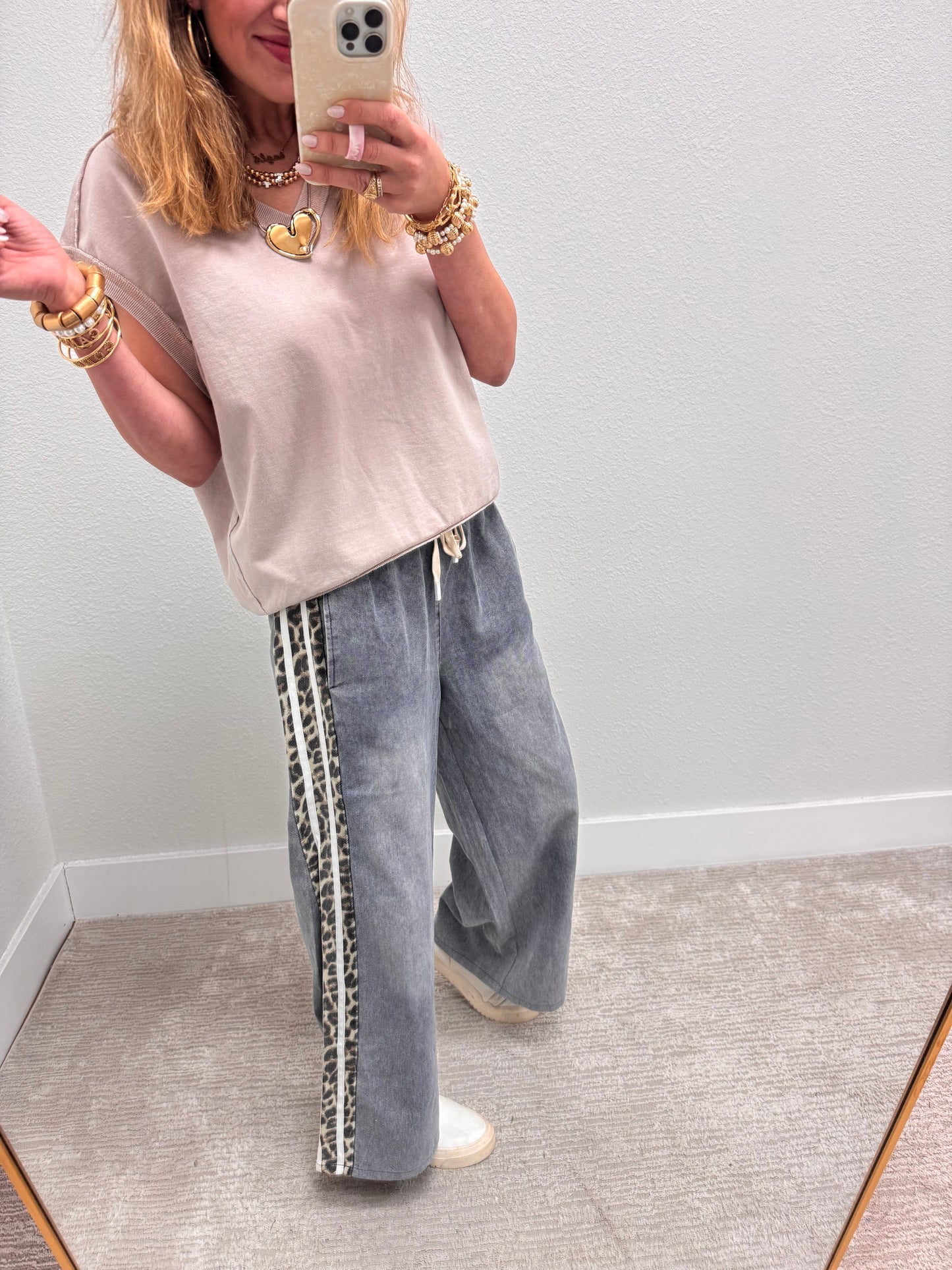 Leopard Side Accent Wide Leg Pants