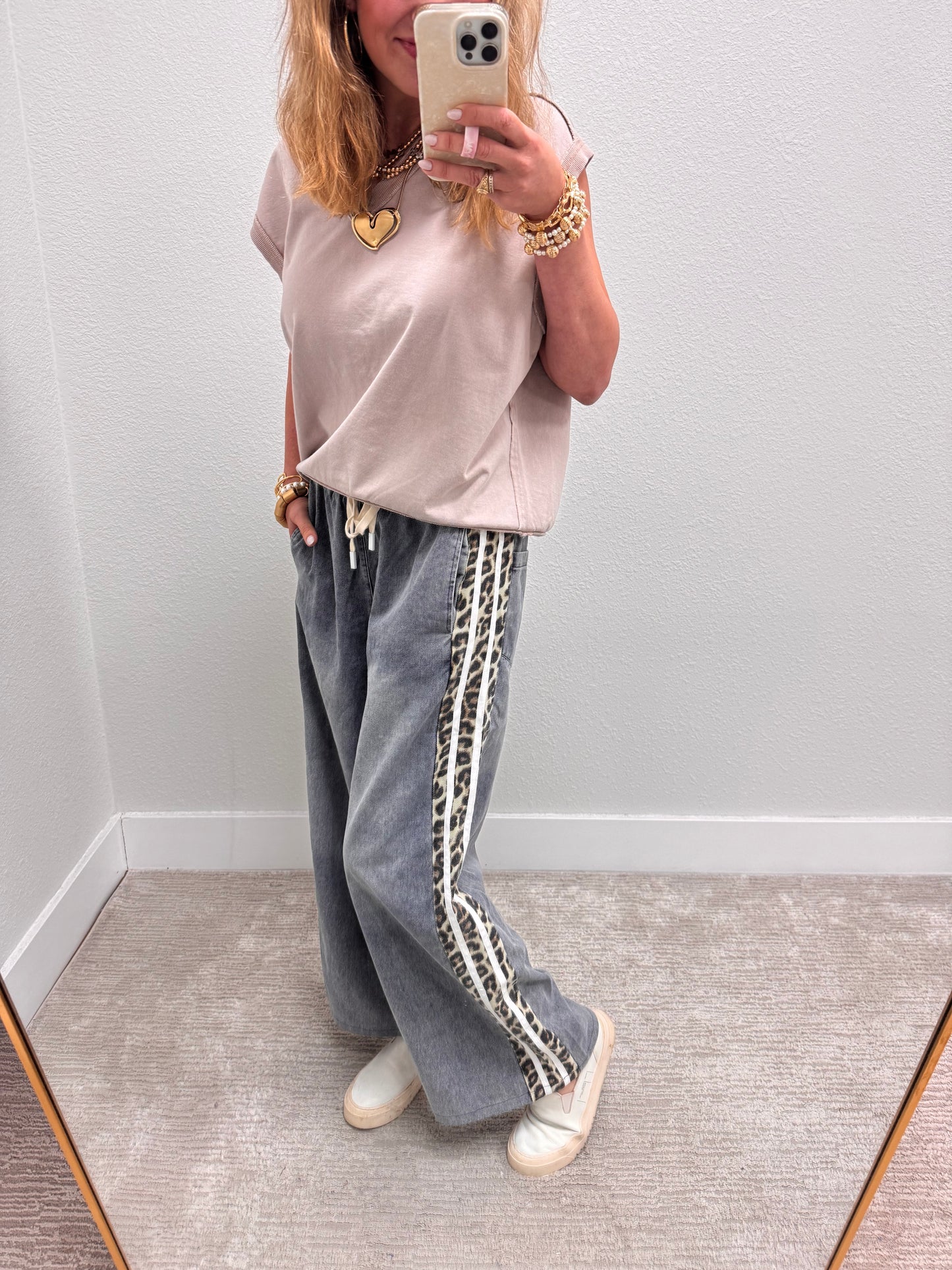 Leopard Side Accent Wide Leg Pants