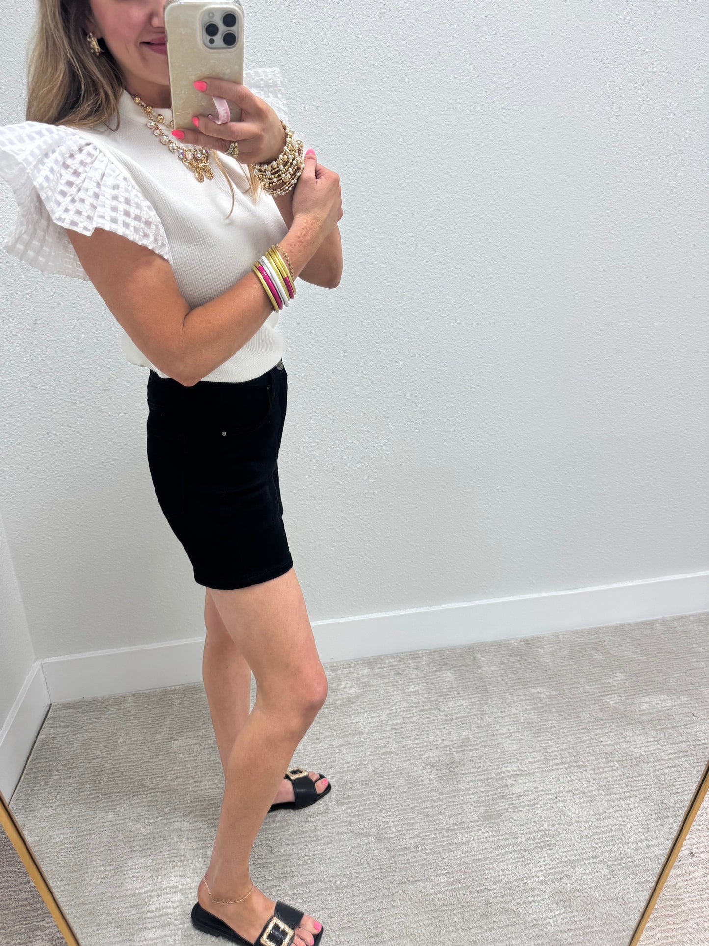 Risen Black Tummy Control High Rise Cuffed Shorts