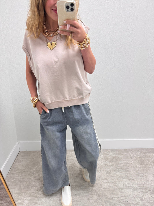 Dark Taupe V Neck Sleeveless Top