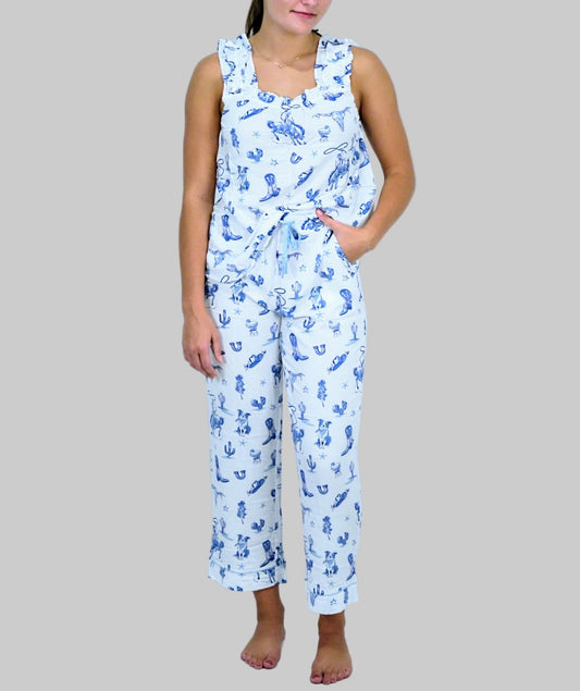 Heather Welper Blue & White Day on the Range Ruffle Cami PJ Set