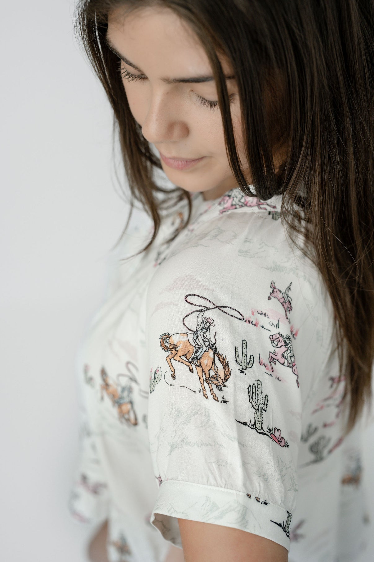 Heather Welper Pink and White Lasso Lady Western PJ Ruffle Short Set