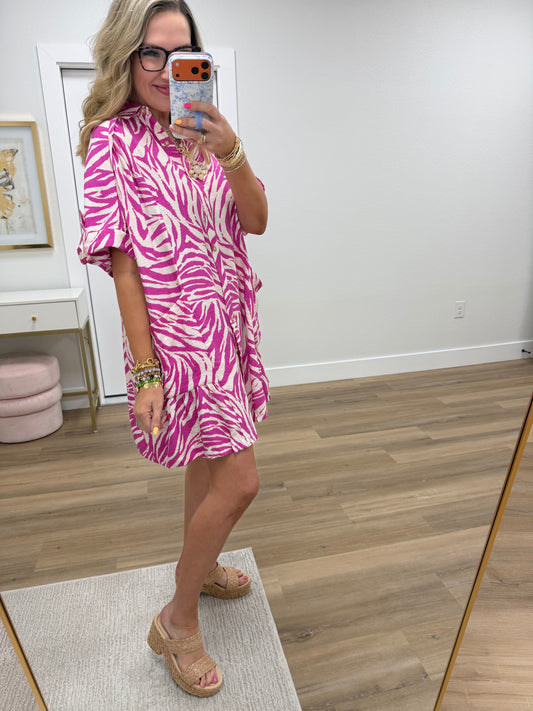 Hot Pink Zebra Shift Dress