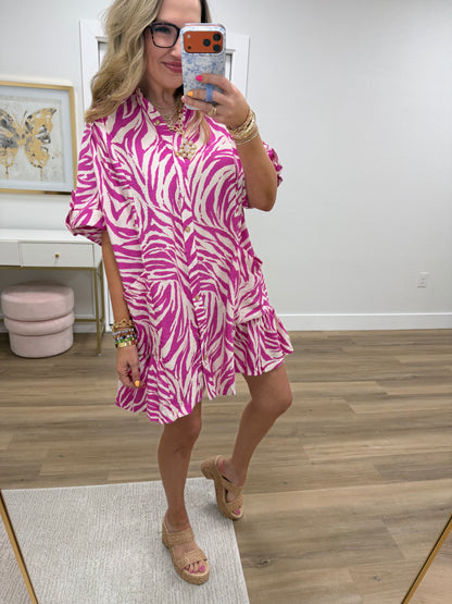 Hot Pink Zebra Shift Dress