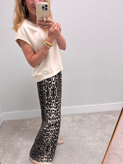 Leopard Elastic Tie Waist Pants