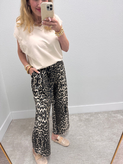 Leopard Elastic Tie Waist Pants