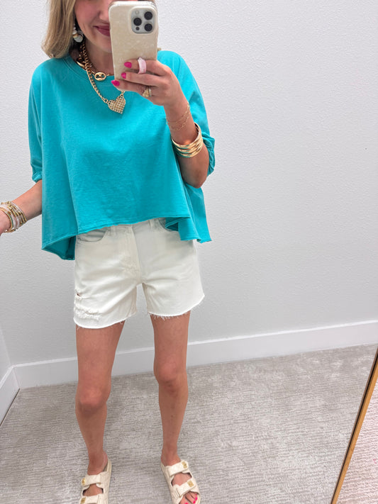 Turquoise Oversized Round Neck Box Tee
