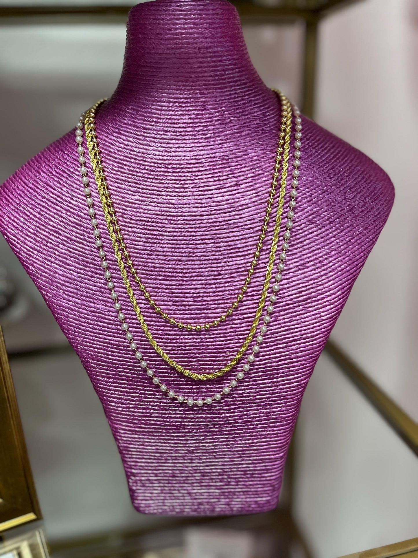 3 Strand Pearl & Gold Necklace