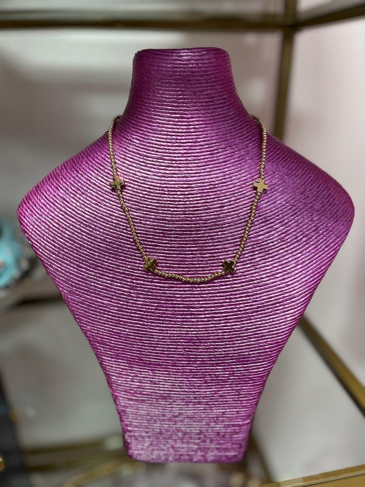 Cross and Bead Necklace (Silver and Gold)