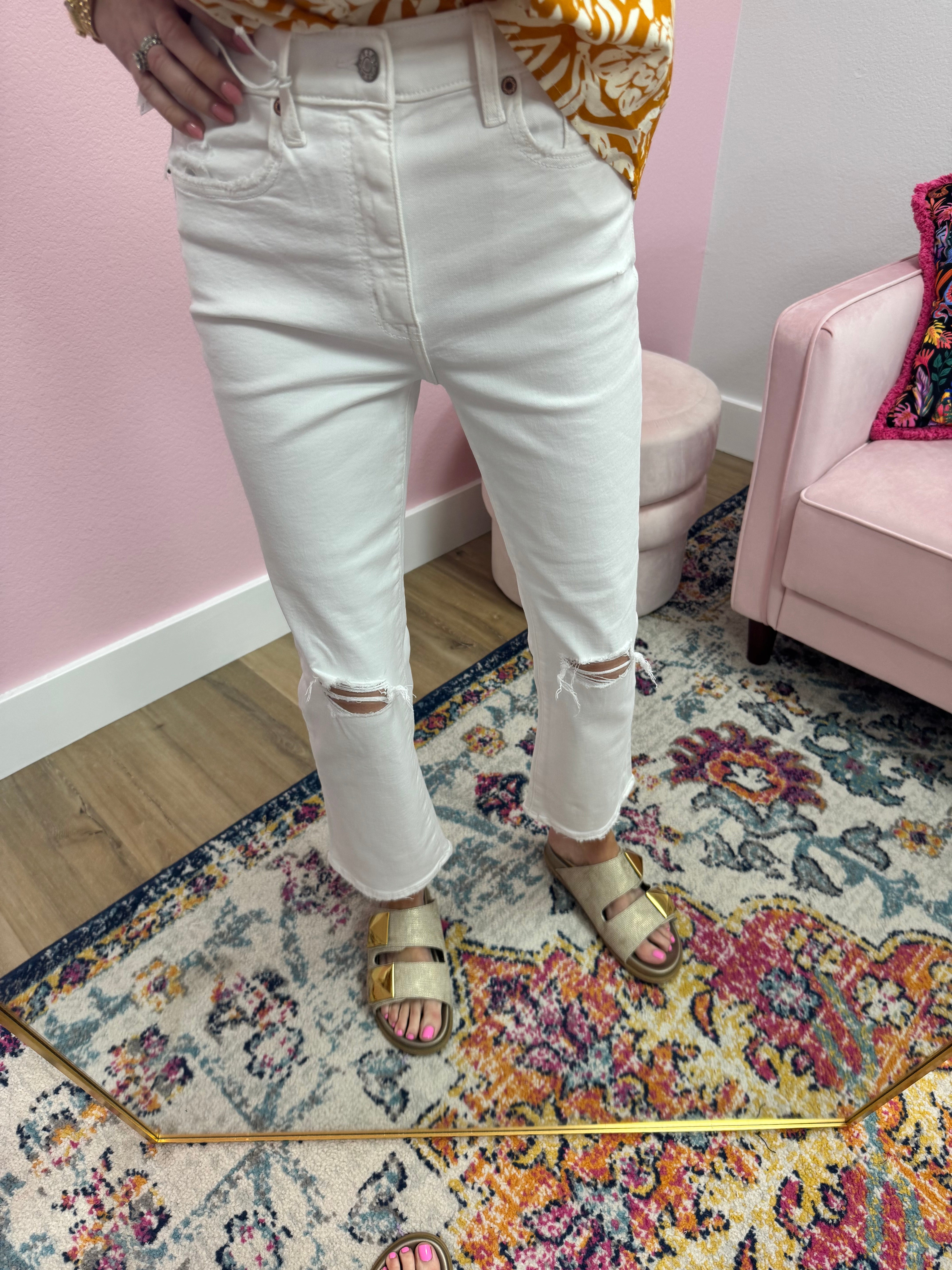 Daze White Shy Girl Crop Jeans