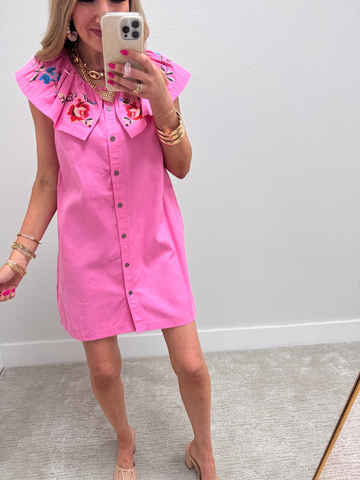Bubble Gum Embroidered Collar Dress