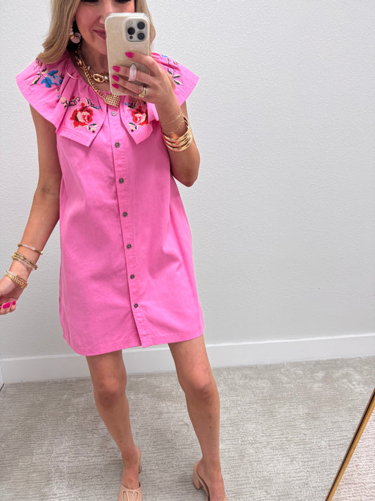 Bubble Gum Embroidered Collar Dress