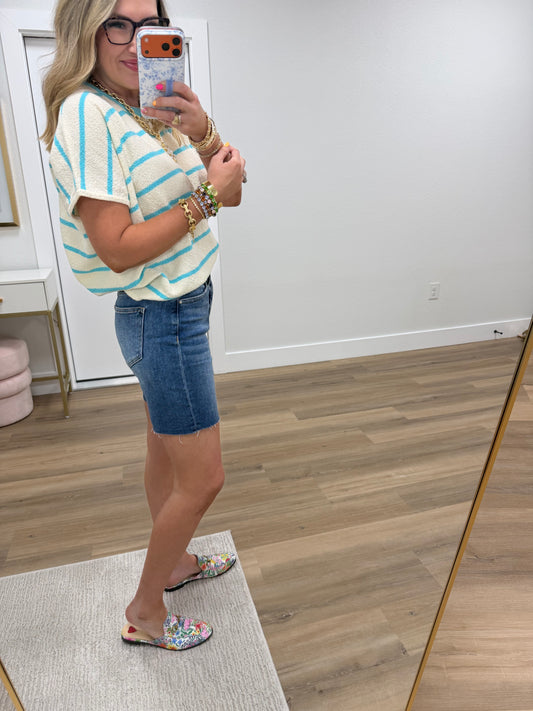 Risen Tummy Control Mid Rise Raw Cut Shorts