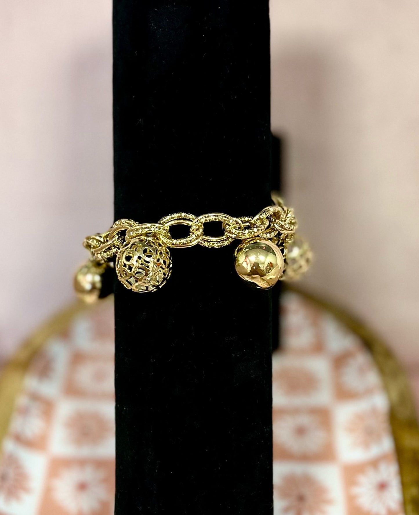 Gold Link Ball Charm Bracelet