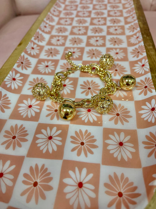 Gold Link Ball Charm Bracelet