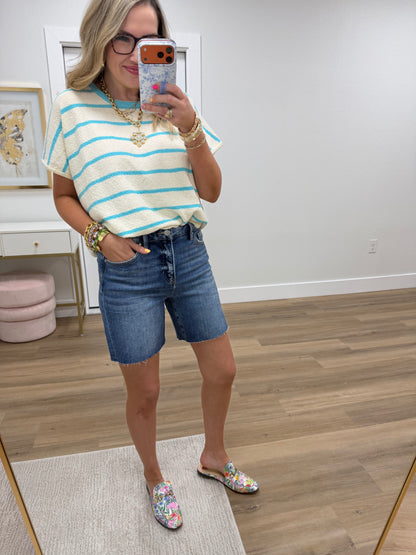 Risen Tummy Control Mid Rise Raw Cut Shorts