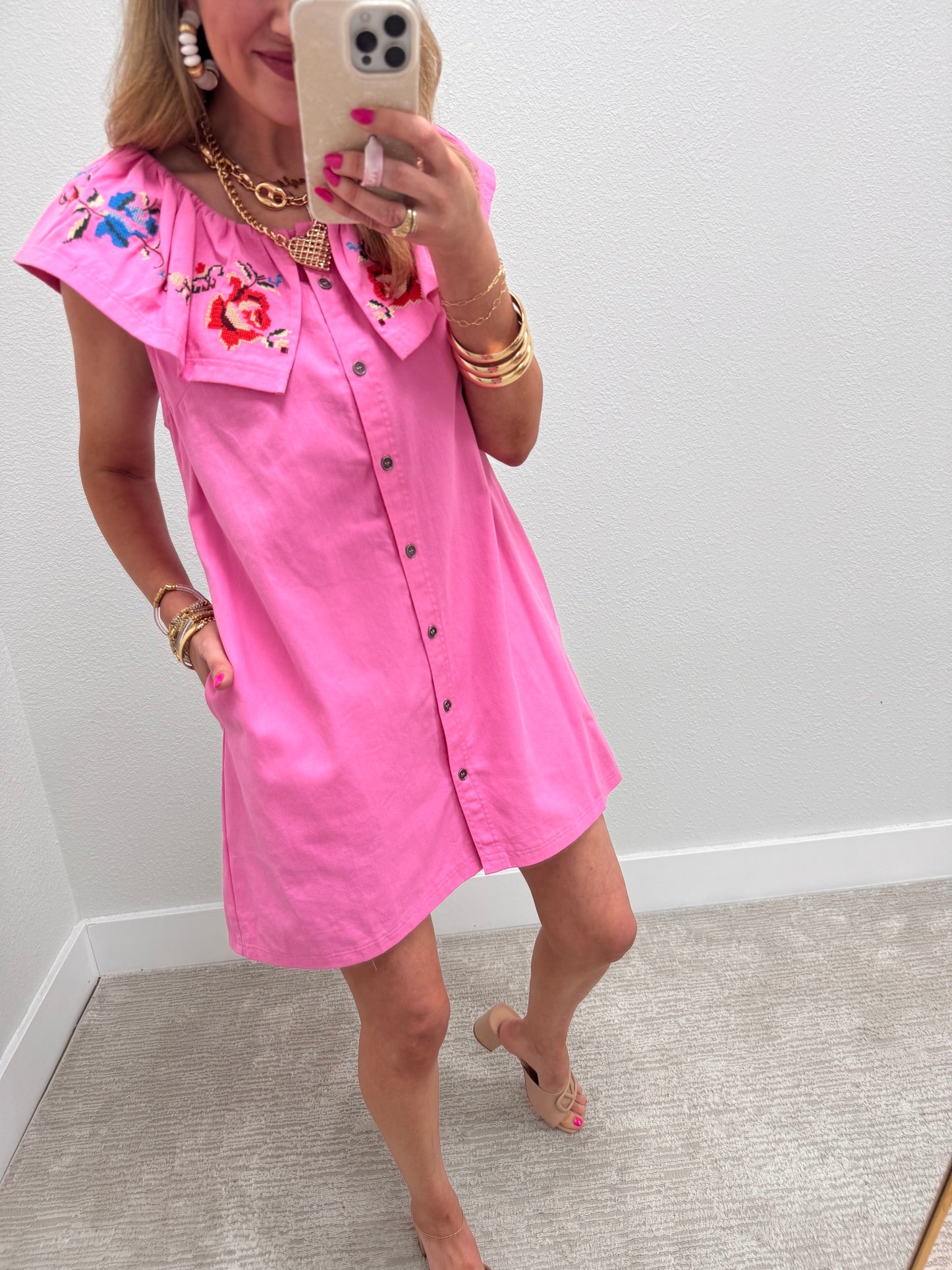 Bubble Gum Embroidered Collar Dress