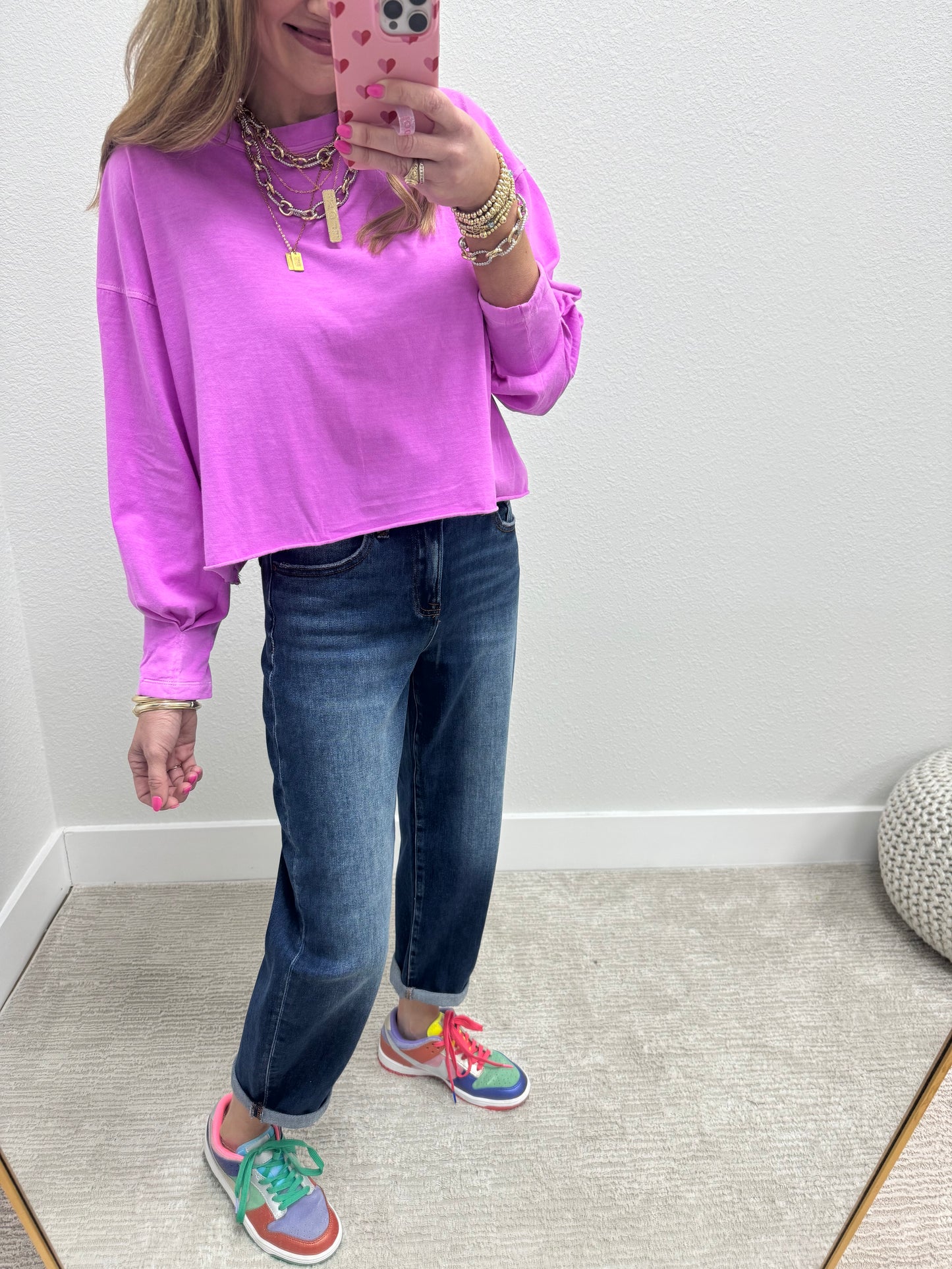 Bright Mauve Gather Sleeve Crop Long Sleeve