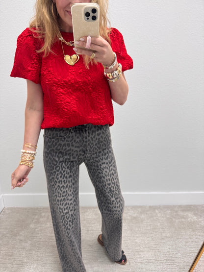 Black Leopard Straight Leg Jeans FS