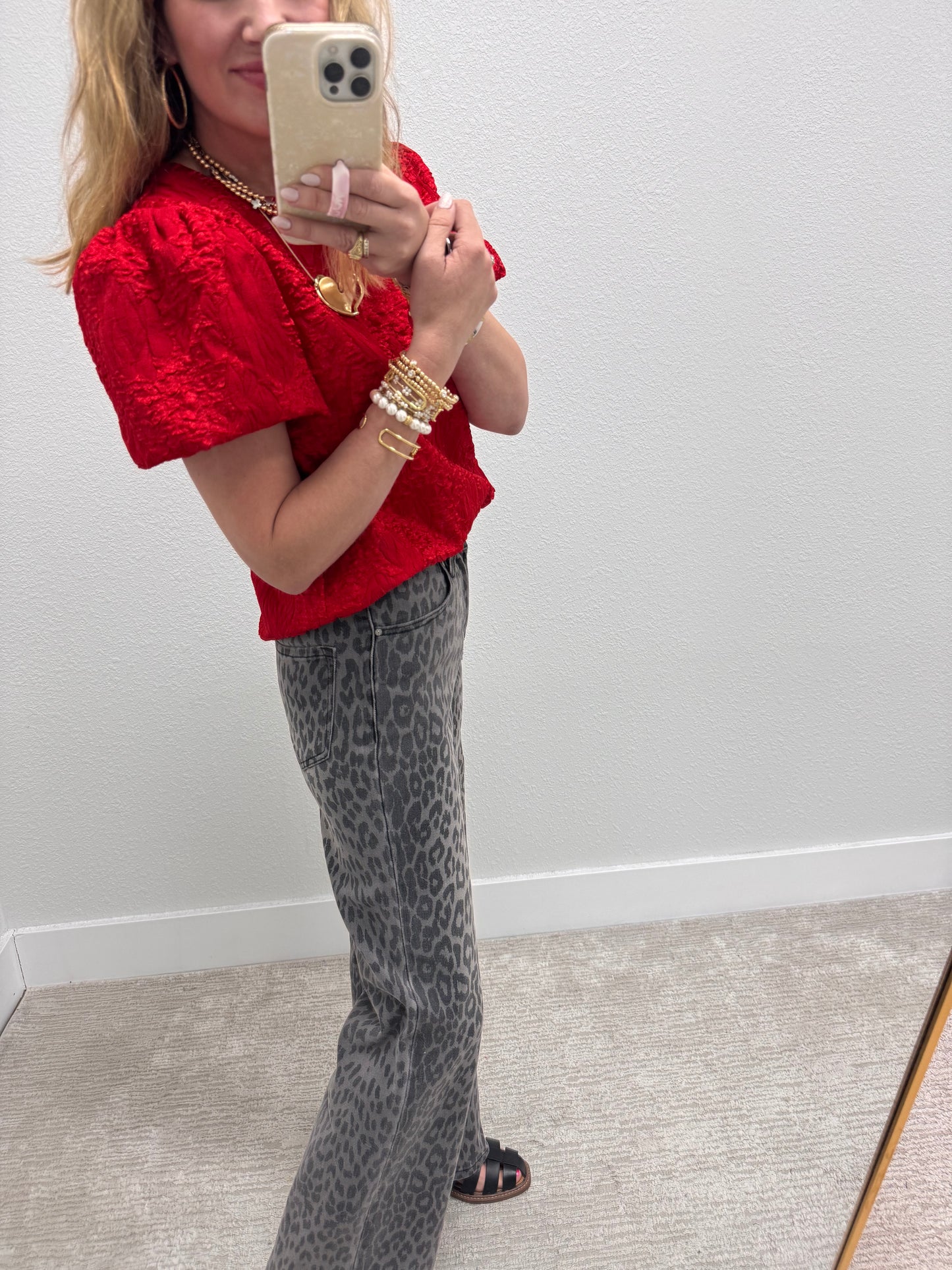 Black Leopard Straight Leg Jeans