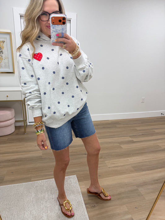 "I Love America" Gray & Navy Polka Dot Hoodie