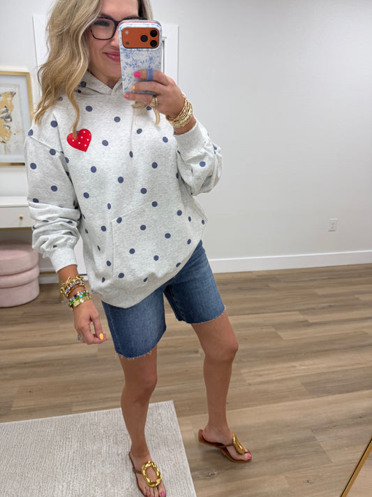 "I Love America" Gray & Navy Polka Dot Hoodie