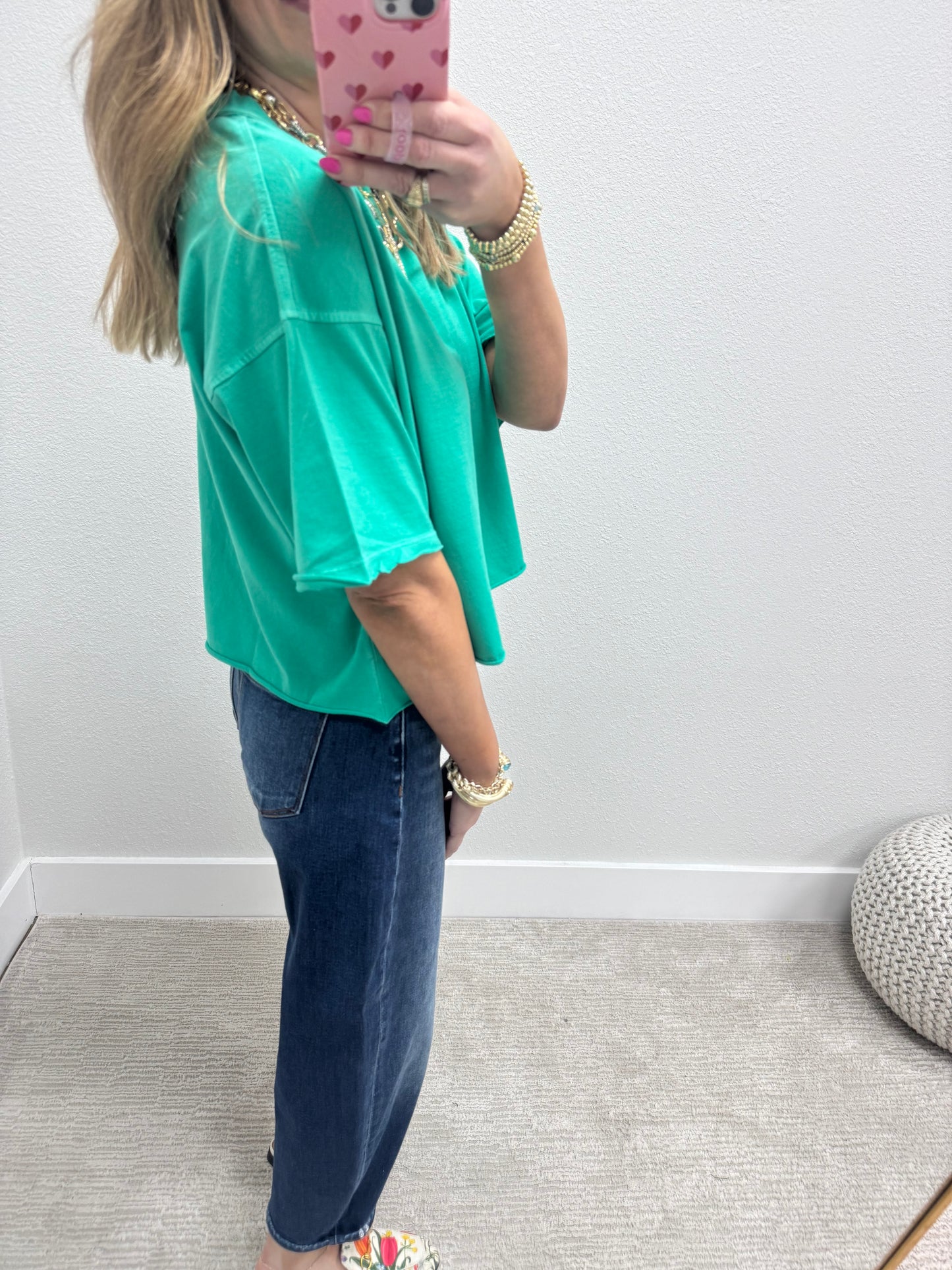 Kelly Green Washed Cropped Boxy Short Sleeve FS