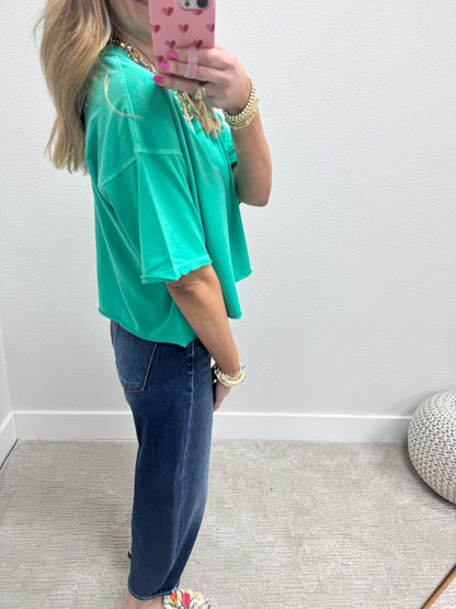 Kelly Green Washed Cropped Boxy Short Sleeve FS