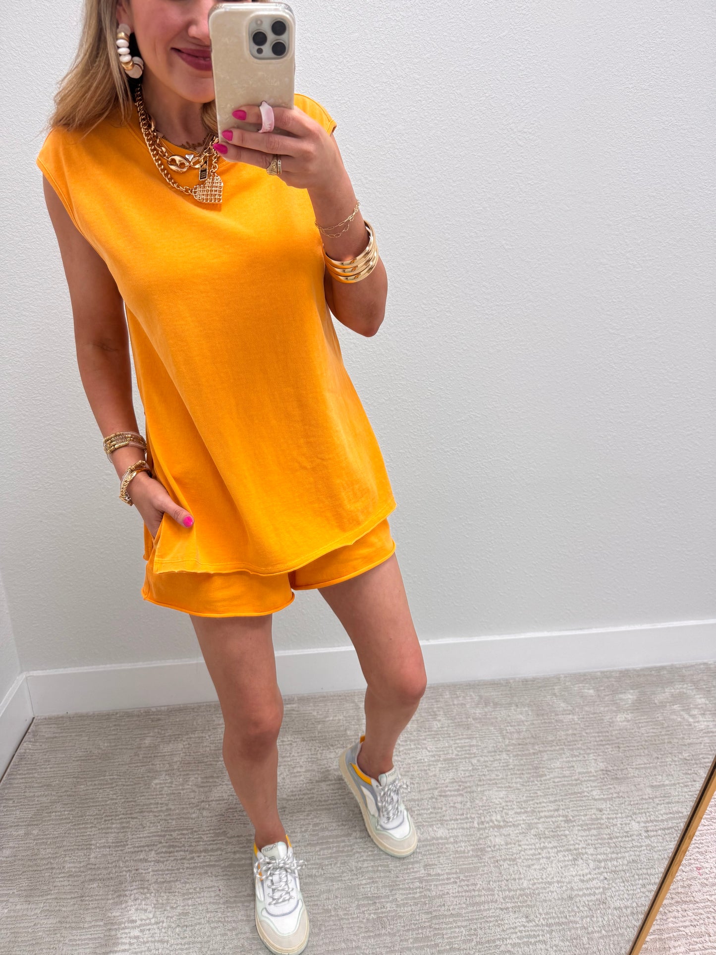 Light Orange Split Top Two Piece Set